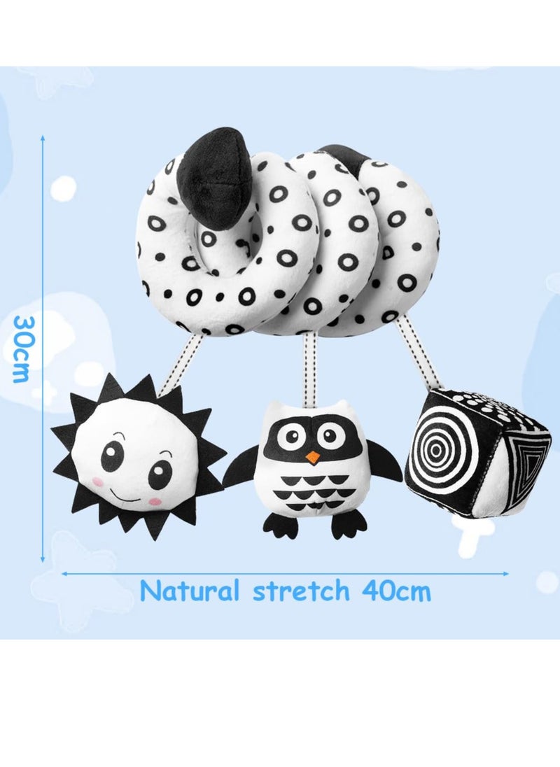 Spiral Toys for pram, Spiral Pram Hanging Toys, Black and White Pram Toys, Spiral Activity Hanging Toys Car Seat Toys With Ringing Bell, Wrap Around Crib Sensory Early Education Toys