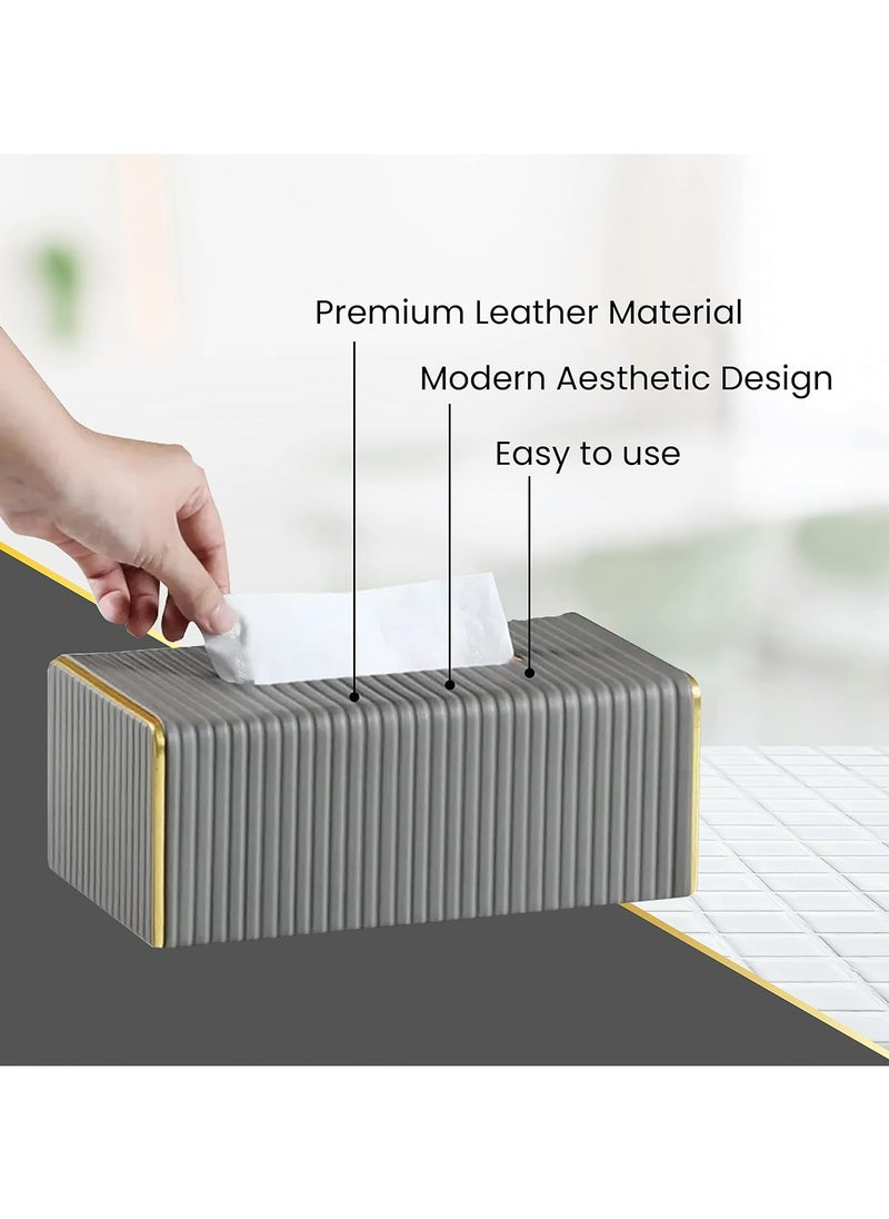 Alhdhd Leather tissue box cover, Decorative tissue box Holder for Home Living Room, Bedroom, Kitchen, Office, Bathroom | Car Tissue Holder (dark grey)