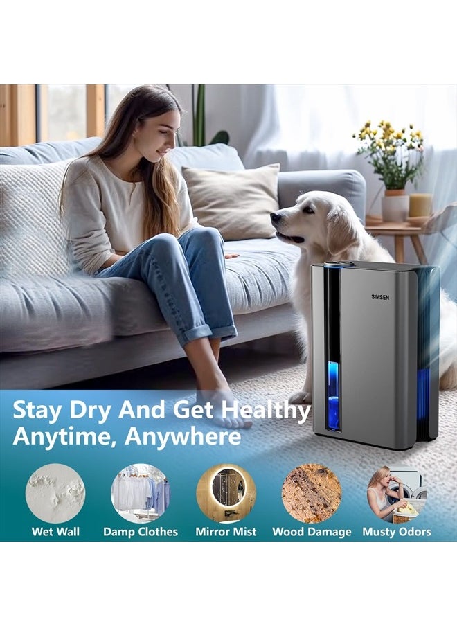 SIMSEN 95oz Dehumidifiers for Home, 800 sq ft Quiet Dehumidifier with Reusable Filter and Ionizer, Small Dehumidifier with Drain Hose, Dehumidifiers for Bedroom Bathroom Basements Closet RV