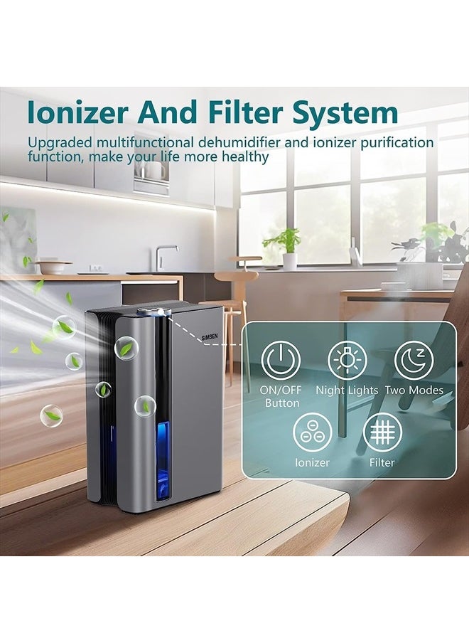 SIMSEN 95oz Dehumidifiers for Home, 800 sq ft Quiet Dehumidifier with Reusable Filter and Ionizer, Small Dehumidifier with Drain Hose, Dehumidifiers for Bedroom Bathroom Basements Closet RV