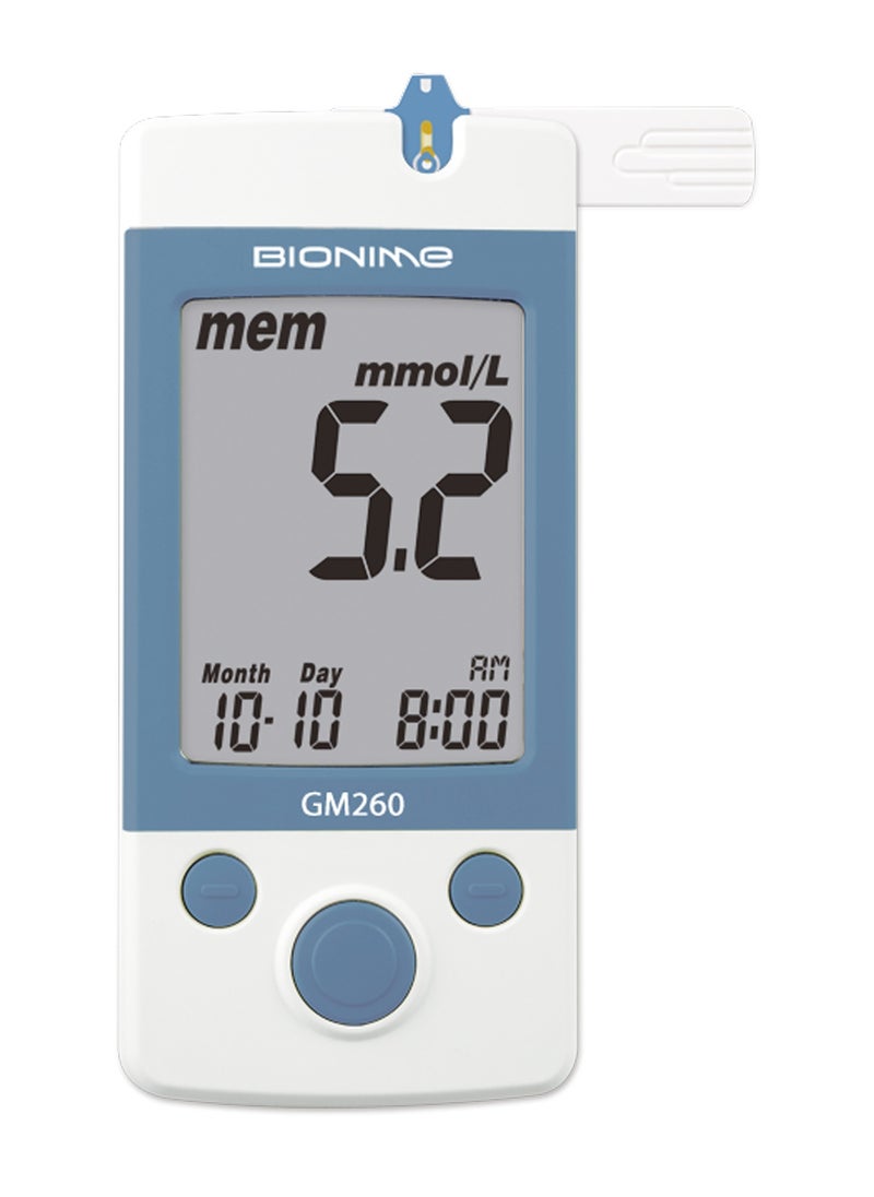 GM260 Glucose Meter – Fast 5-Second Results, Large Display, Auto-Coding for Maximum Accuracy, Tiny 0.75µL Blood Sample, Side-Insert Design with Validus Strips for Hygiene & Precision