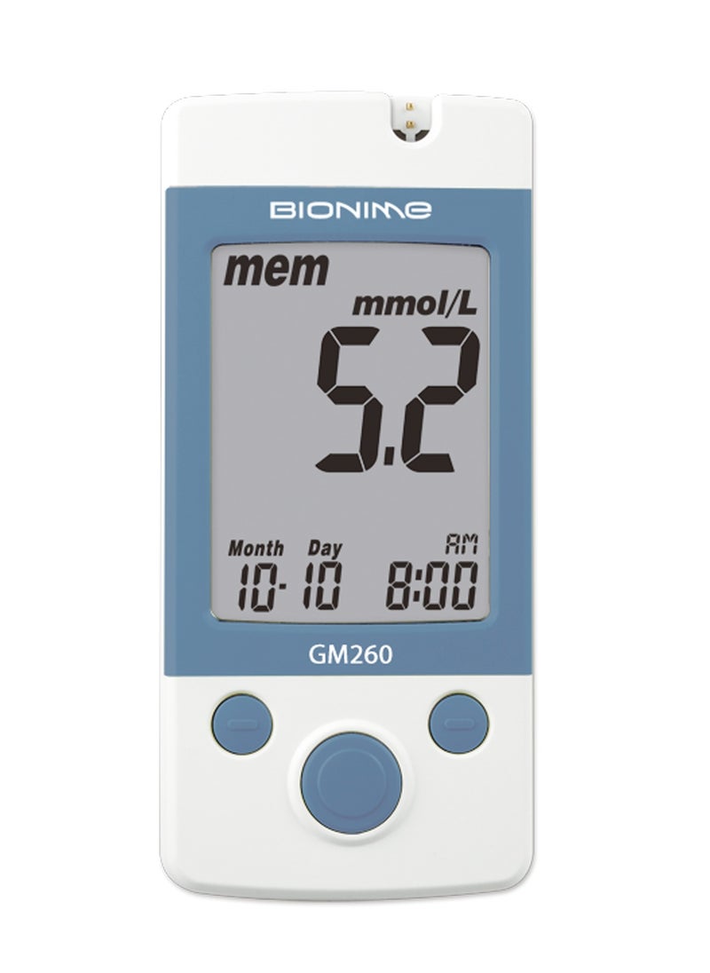 GM260 Glucose Meter – Fast 5-Second Results, Large Display, Auto-Coding for Maximum Accuracy, Tiny 0.75µL Blood Sample, Side-Insert Design with Validus Strips for Hygiene & Precision