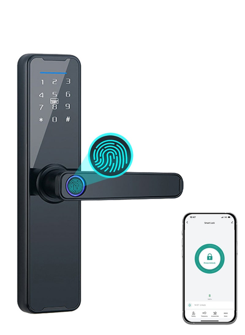 Tuya Smart Lock Fingerprint Lock Door Lock Keypad Door Lock with Handle Fingerprint Electronic Deadbolt Door Lock Smart Door Lock Compatible with Tuya APP