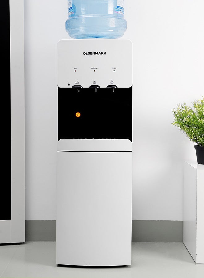 Water Dispenser with Refrigerator, Hot- Cold- Warm Function, OMWD1629 , Cold Temperature: 6-10C - Hot Temperature: <95C - ABS + Iron Side Panel - Heating Power 500W OMWD1629 White