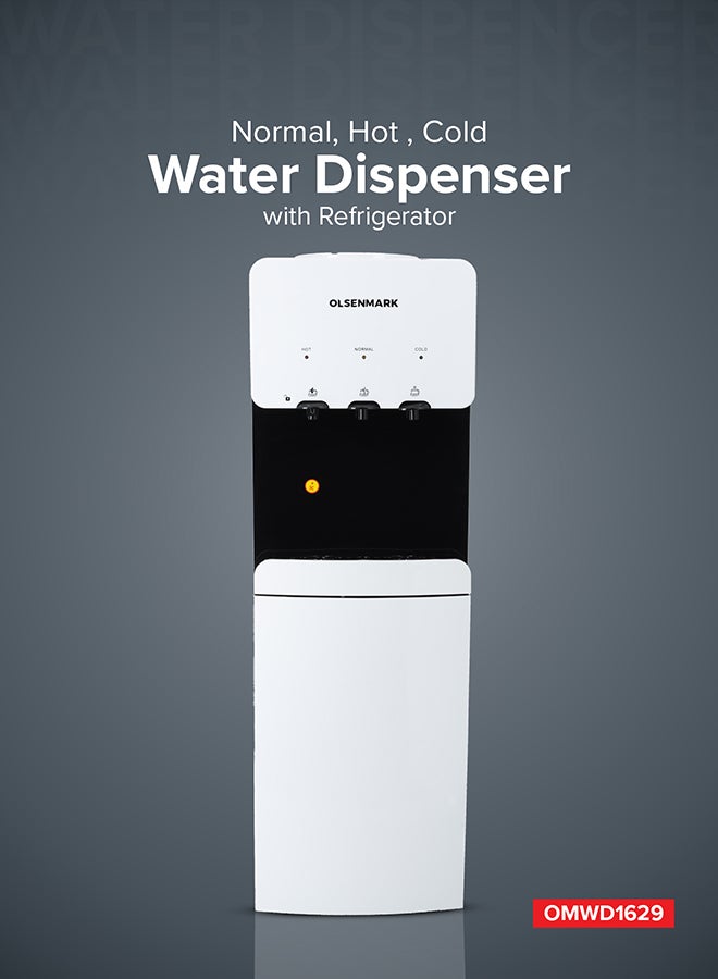 Water Dispenser with Refrigerator, Hot- Cold- Warm Function, OMWD1629 , Cold Temperature: 6-10C - Hot Temperature: <95C - ABS + Iron Side Panel - Heating Power 500W OMWD1629 White