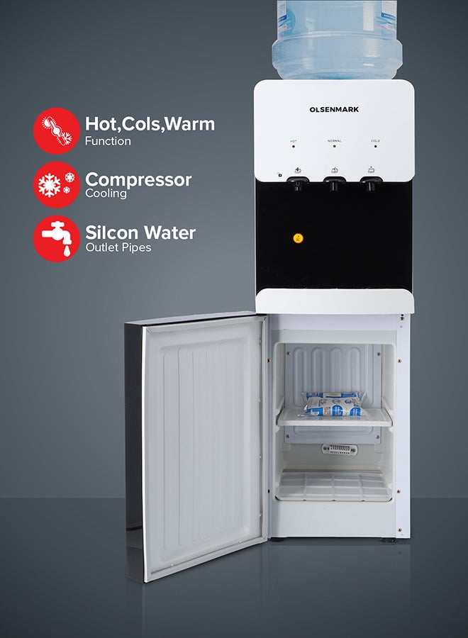 Water Dispenser with Refrigerator, Hot- Cold- Warm Function, OMWD1629 , Cold Temperature: 6-10C - Hot Temperature: <95C - ABS + Iron Side Panel - Heating Power 500W OMWD1629 White