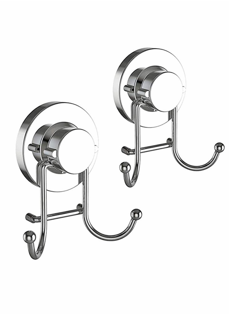 2 Double Hook Wall Hooks Stainless Steel Suction Cup Hooks Bath Towel Heavy Duty Hook Suction Cup Rust Proof Wall Hooks Kitchen and Bathroom Vacuum Suction Hook Suction Hanger