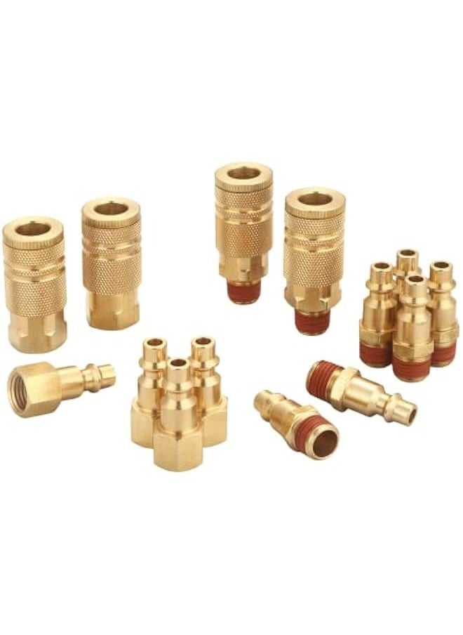 Coupler and Plug Kit (14 Piece), Industrial Type D, 1/4 in. NPT, Solid Brass Quick Connect Air Hose Fittings Set