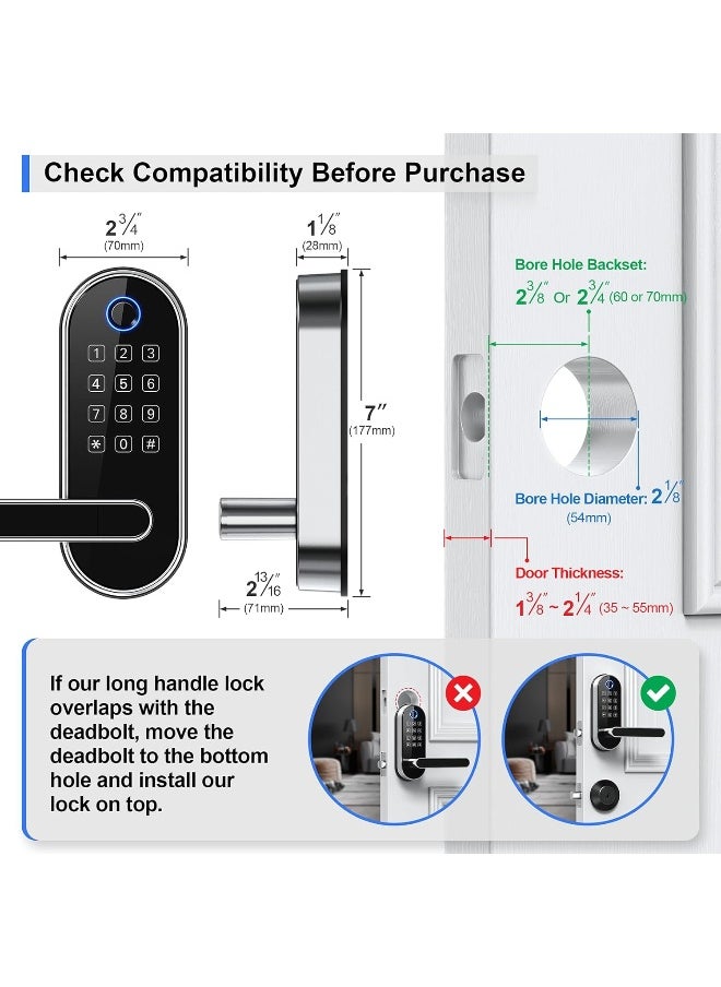 Keyless Entry Smart Door Lock With Door Handle Wi-Fi Digital Fingerprint Door Lock Door Lock For Front Door Front Door Bluetooth Smart Lock Door Lever Door Knob Deadbolt Alternatives