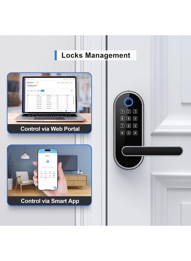 Keyless Entry Smart Door Lock With Door Handle Wi-Fi Digital Fingerprint Door Lock Door Lock For Front Door Front Door Bluetooth Smart Lock Door Lever Door Knob Deadbolt Alternatives