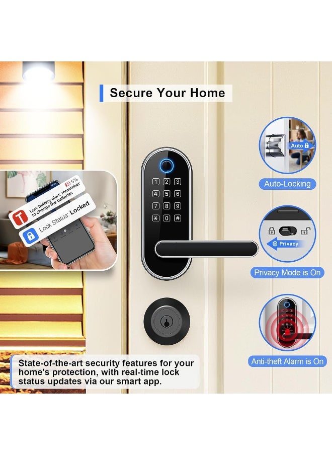 Keyless Entry Smart Door Lock With Door Handle Wi-Fi Digital Fingerprint Door Lock Door Lock For Front Door Front Door Bluetooth Smart Lock Door Lever Door Knob Deadbolt Alternatives