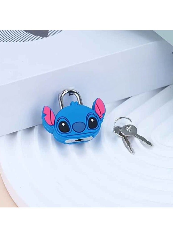 Metal Mini Padlock, Stitch Cartoon PVC Doll Lock, Creative Cute Safety Anti Theft Luggage Lock, Durable Portable Anime Cartoon Keychain Locks, (1pc, Blue, Design A)