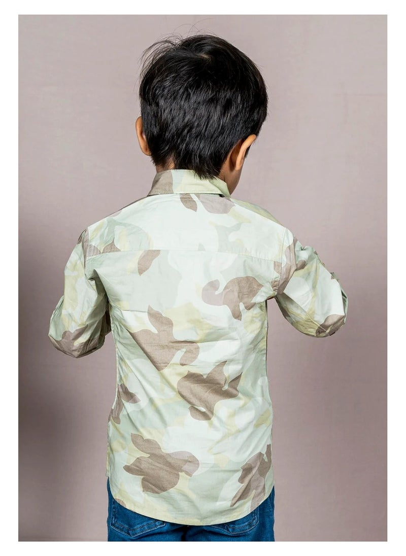 Polka Tots Full Sleeves Camouflage Shirt - Green