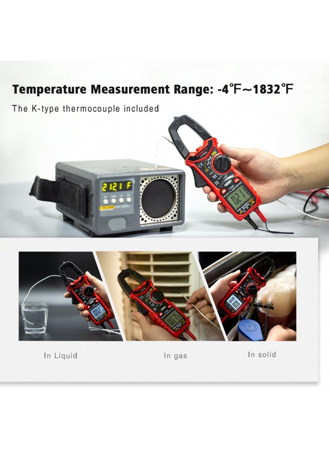 KAIWEETS HT206D Digital Clamp Meter T-RMS 6000 Counts, Multimeter Voltage Tester Auto-ranging, Measures Current Voltage Temperature Capacitance Resistance Diodes Continuity Duty-Cycle (AC/DC)