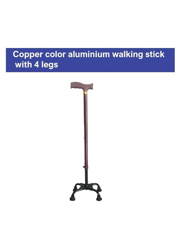 Copper Color 4 Leg Aluminium Walking Stick, Strong & comfortable base with 4 legs