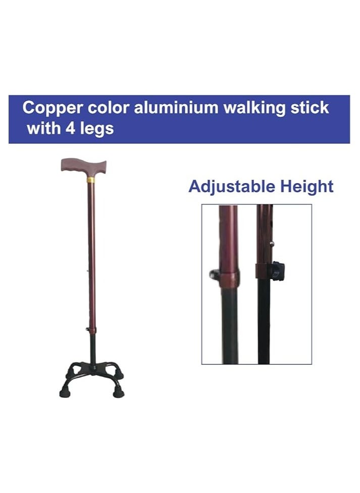 Copper Color 4 Leg Aluminium Walking Stick, Strong & comfortable base with 4 legs