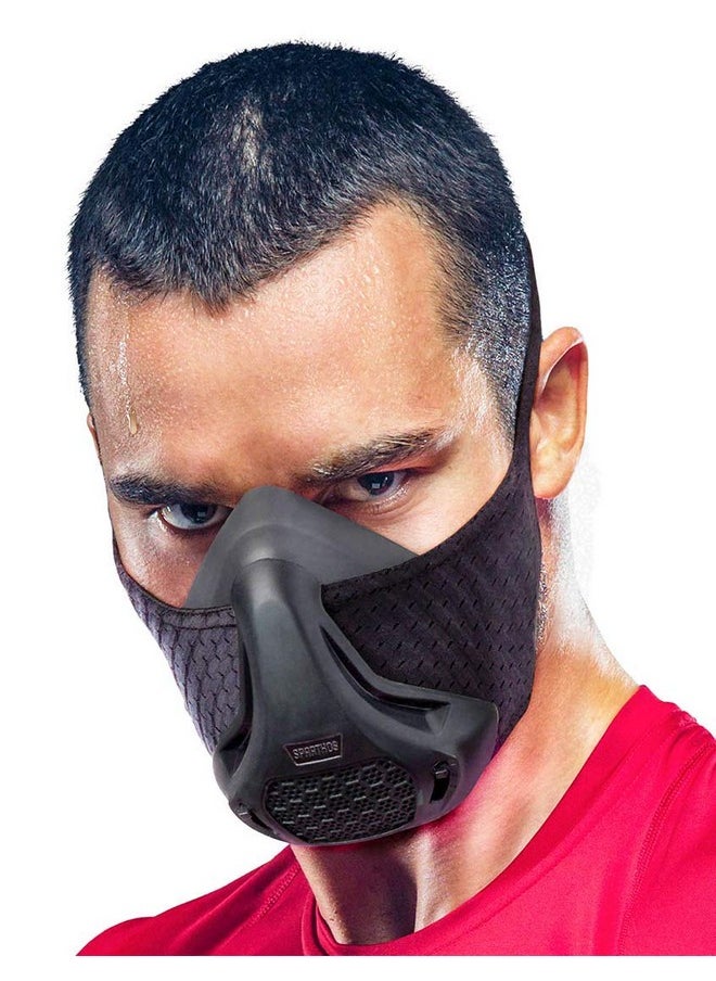 Workout Mask High Altitude Mask Face Mask For Gym Training Work Out Running Cycling Elevation Cardio Fitness Resistance O2 2 3 Lung Breathing Exercise Mask Men Women [Black +Case]