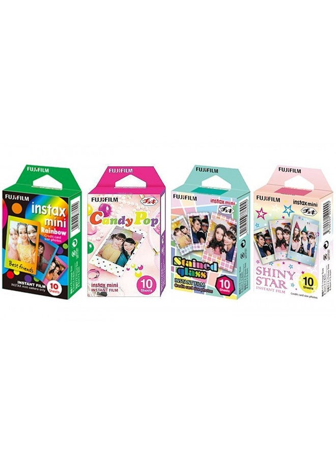 Fujifilm InstaX Mini Instant Film Rainbow & Staind Glass & Candy Pop & Shiny Star Film -10 Sheets X 4 Assort Value Set