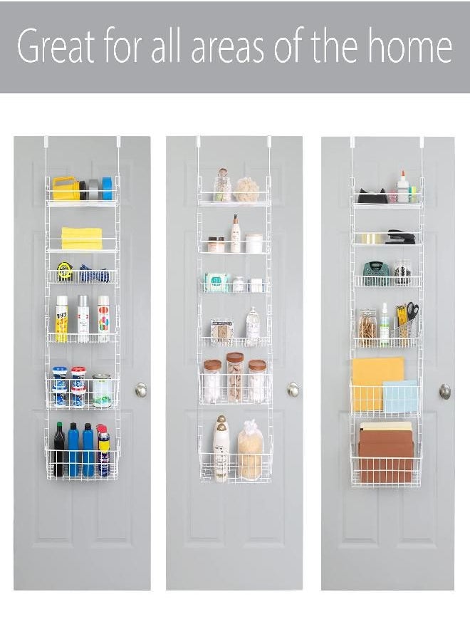 Smart Design Over The Door Adjustable Pantry Organizer Rack w/ 6 Adjustable Shelves - Steel Metal - Hanging - Wall Mount - Cans, Spice, Storage, Closet - Kitchen [White]