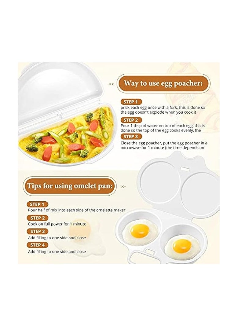 Egg Poacher and Omelet Pan for Microwave, 2 Cavity for Perfect Poached Eggs, Microwave Cookware Easy Eggs Set for Quick and Healthy Breakfast, Dishwasher Safe Non-Stick, Kitchen Essentials