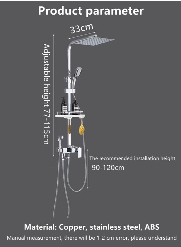 1-Set Shower System Triple Function Bathroom Shower Faucet Rainfall Shower Head with Handheld Adjustable Complete Set Tub Spout Wall Mount Tap Set Silver