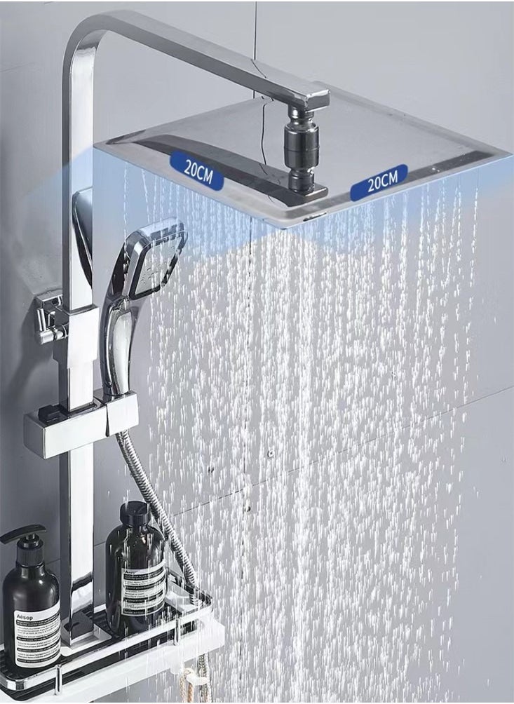 1-Set Shower System Triple Function Bathroom Shower Faucet Rainfall Shower Head with Handheld Adjustable Complete Set Tub Spout Wall Mount Tap Set Silver