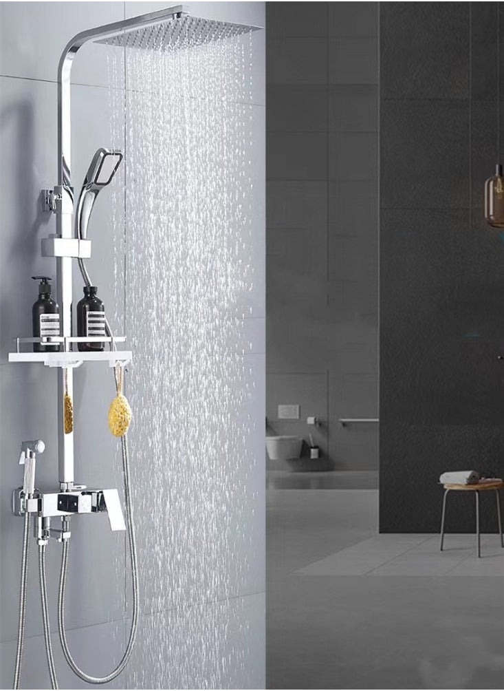 1-Set Shower System Triple Function Bathroom Shower Faucet Rainfall Shower Head with Handheld Adjustable Complete Set Tub Spout Wall Mount Tap Set Silver