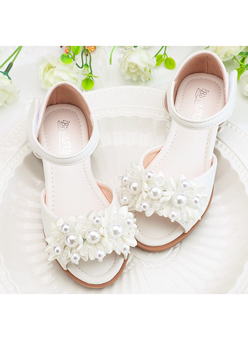 Girls Summer Fashion Soft Bottom Princess Shoes Children Mid-calf Breathable Ultra-fine Leather Magic Strap Children Shoes White
