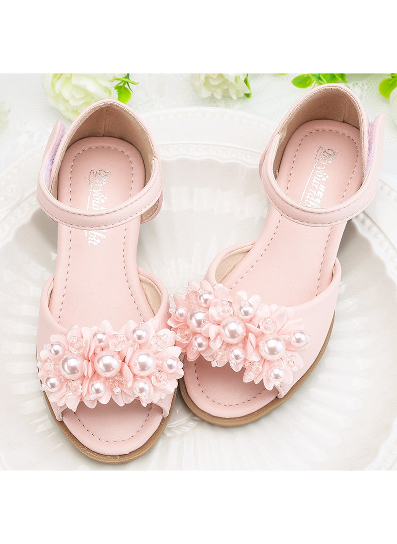 Girls Summer Fashion Soft Bottom Princess Shoes Children Mid-calf Breathable Ultra-fine Leather Magic Strap Children Shoes Pink