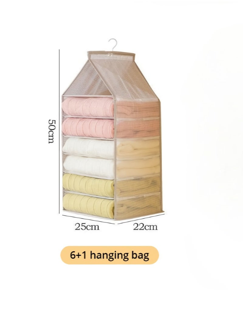 Hanging Closet Organizer, Waterproof Wardrobe Hanging Storage Bag, Foldable Multi Pocket Cupboard Organizer, Durable Portable Cabinet Storage Organizer For Clothes, (1pc, 6 Compartments)