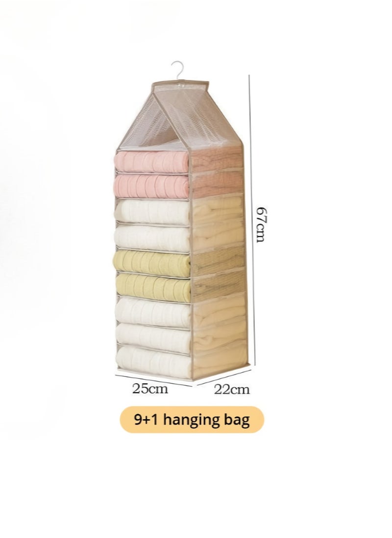 Hanging Closet Organizer, Waterproof Wardrobe Hanging Storage Bag, Foldable Multi Pocket Cupboard Organizer, Durable Portable Cabinet Storage Organizer For Clothes, (1pc, 9 Compartments)