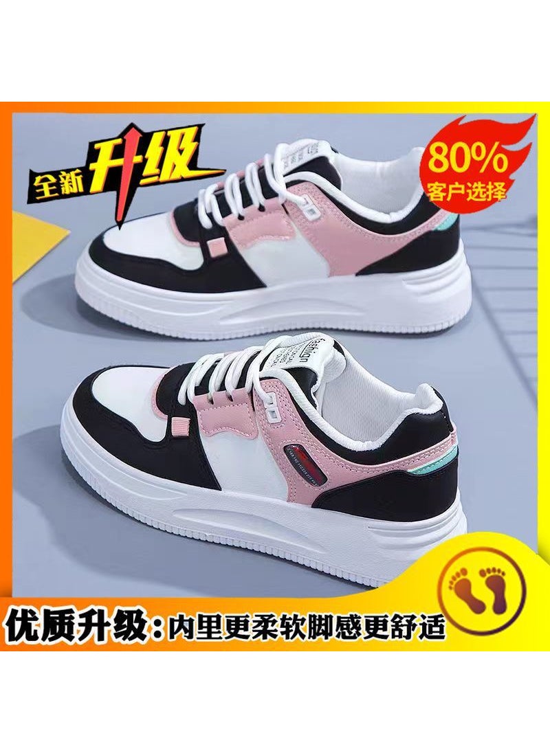 Casual all-Match platform sneakers Sports color matching niche white shoes 2023 spring and summer new popular casual shoes for womenBlack Pink upgraded version Black Pink upgraded version