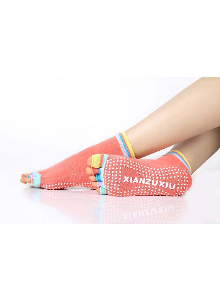 Colorful Open Toe Yoga Socks Open Finger Professional Non-Slip Five Finger Socks Women Short Toe Socks Sport Pilates Trampoline SocksGlimpse-Orange Glimpse-Orange