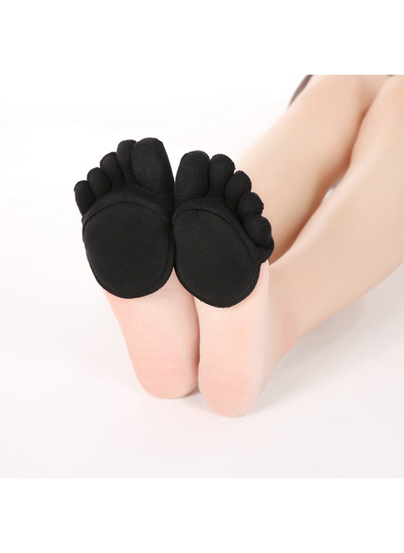 Womens Invisible Toe Socks Cotton Non-slip Half SoleFull Finger Cotton Pad-Black Full Finger Cotton Pad-Black