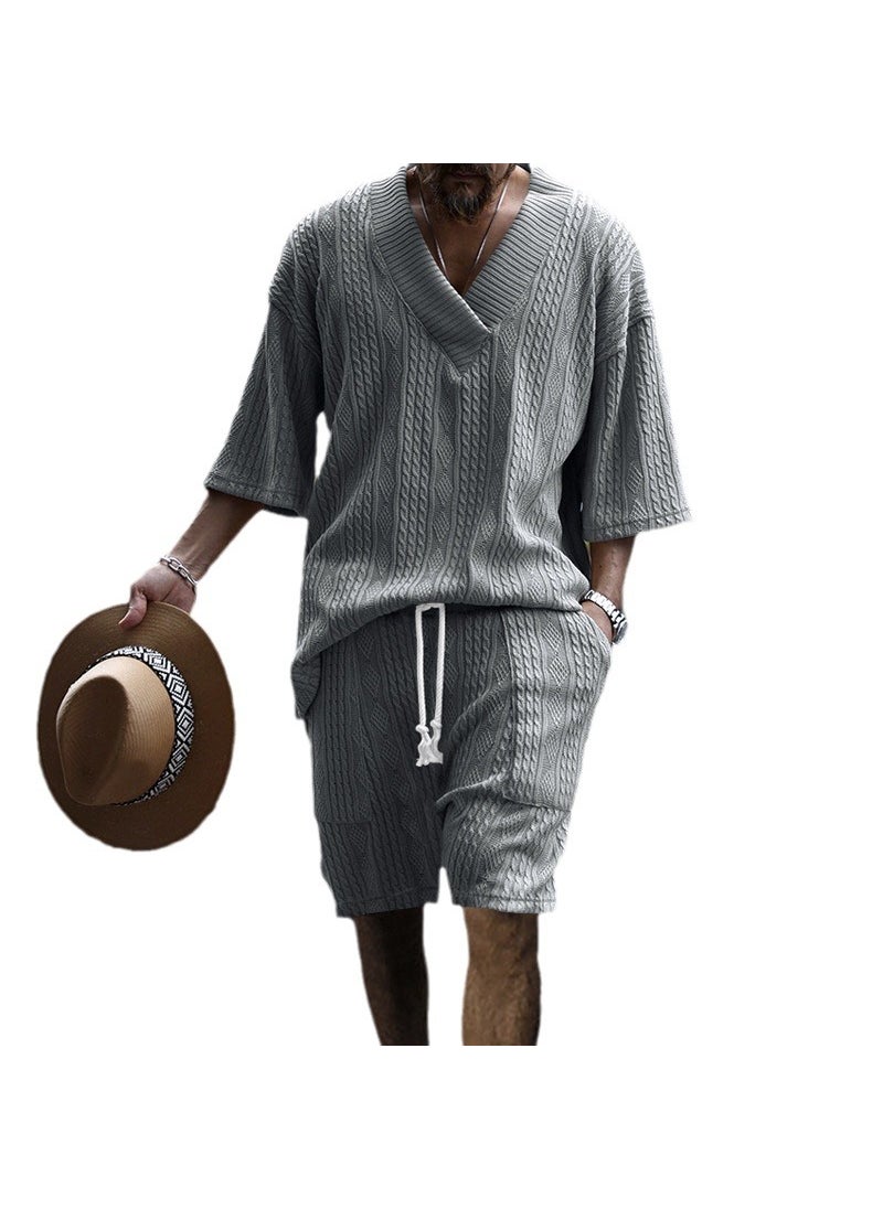 2024 Mens Casual Knitted Set Spring Summer White