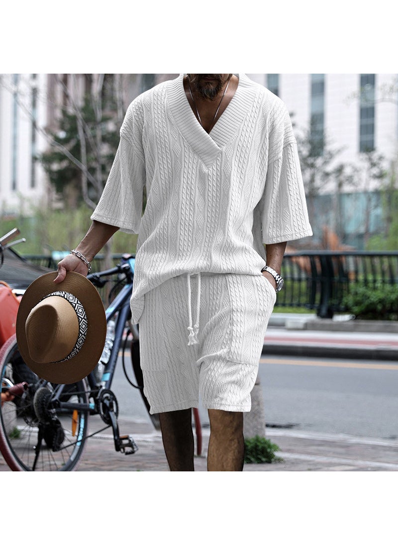 2024 Mens Casual Knitted Set Spring Summer White
