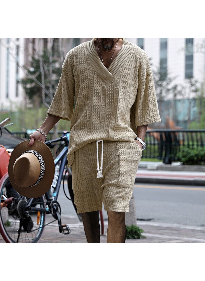 2024 Mens Casual Knitted Set Spring Summer White