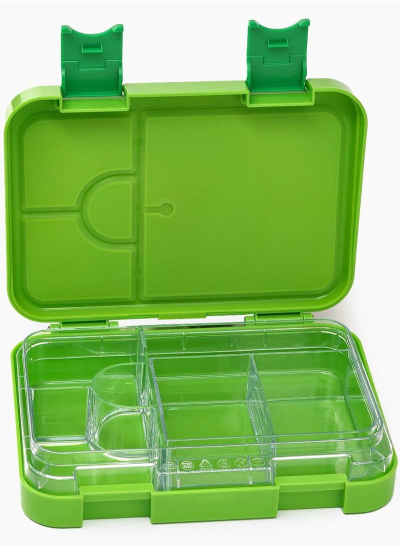 Bonfino Dino ABS Bento Lunch Box, BPA Free, Microwave Safe Removable Tray, 6 Adjustable Compartments, Leak Resistant, Lightweight, 22x15.5x5cm, 1.1L, 3 Years+ - Green