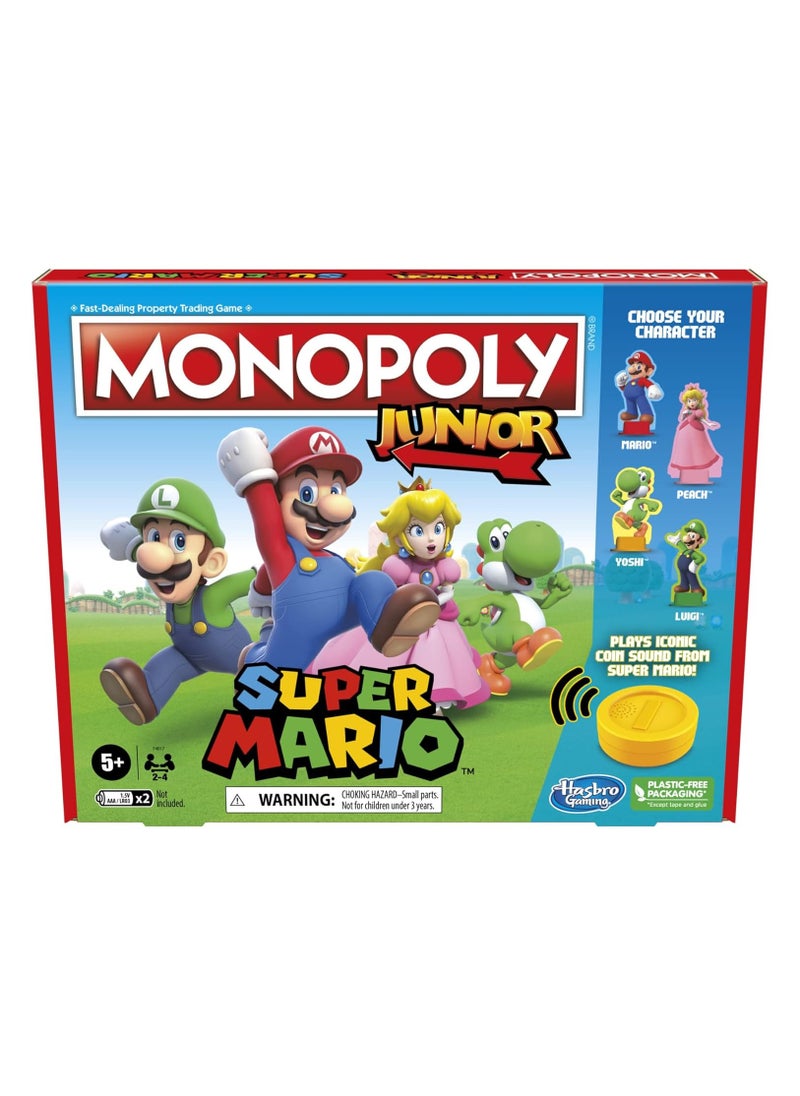 Monopoly Junior Super Mario Edition Board Game,Explore The Mushroom Kingdom as Mario, Peach, Yoshi, or Luigi