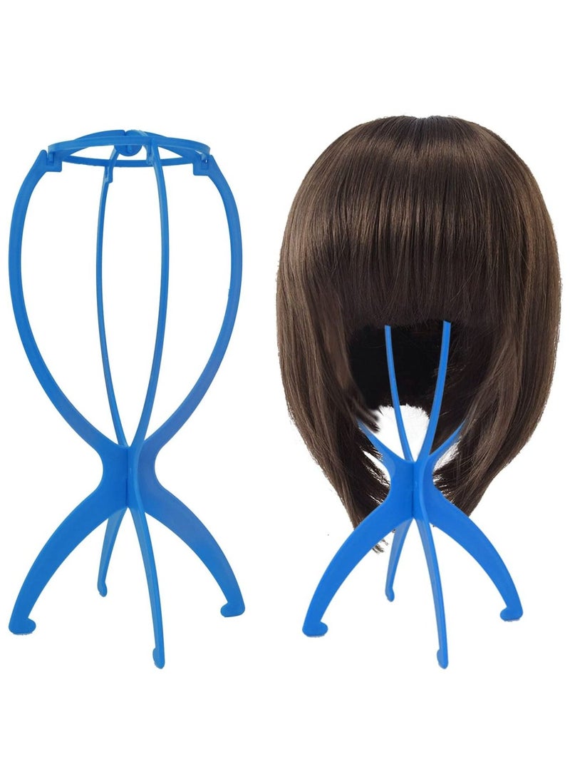 Wig Stand Holder-Estelle 6pcs Portable Durable Plastic Folding Wig Holder Hairpieces Display Tool Stable Wig Stand Dryer (BLUE)