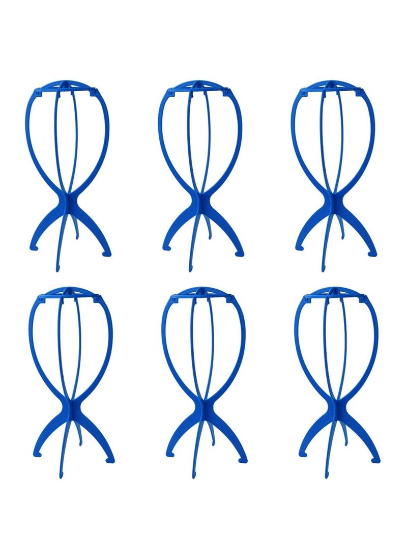 Wig Stand Holder-Estelle 6pcs Portable Durable Plastic Folding Wig Holder Hairpieces Display Tool Stable Wig Stand Dryer (BLUE)