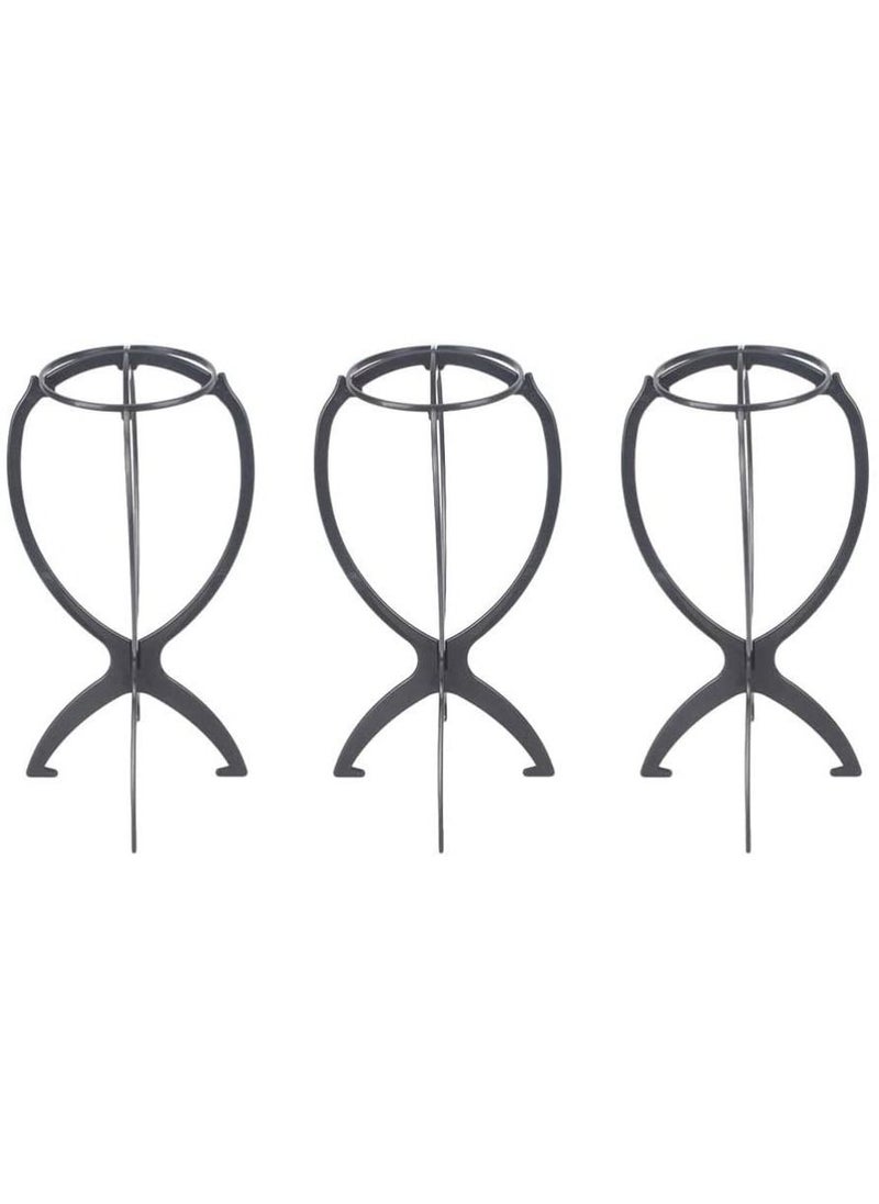 Wig Stand Holder-Estelle 6pcs Portable Durable Plastic Folding Wig Holder Hairpieces Display Tool Stable Wig Stand Dryer (Black)