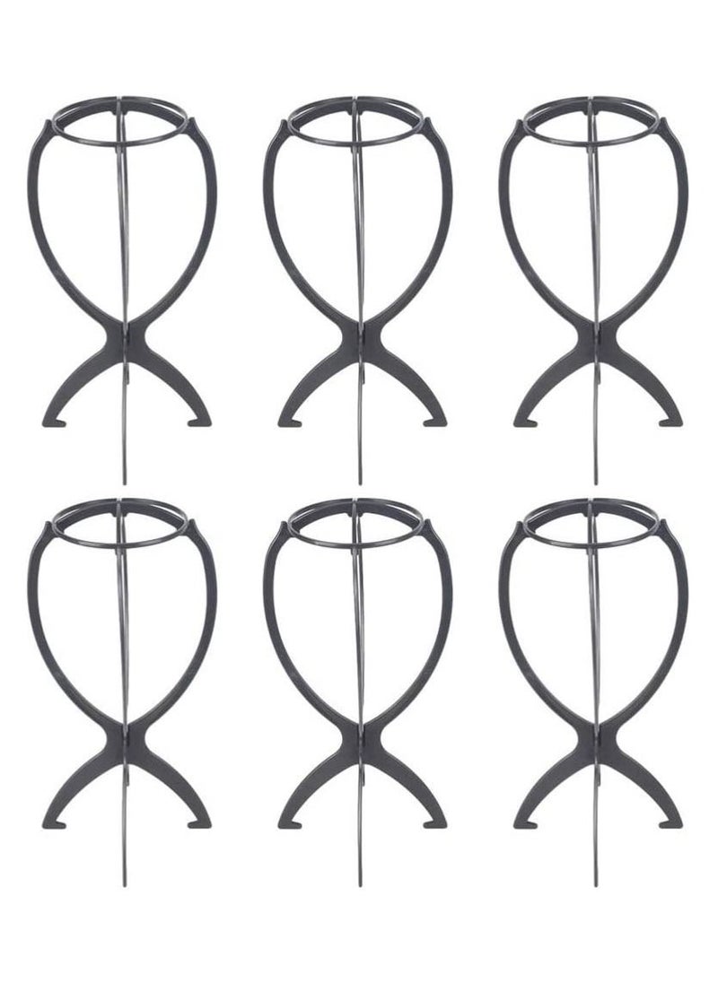 Wig Stand Holder-Estelle 6pcs Portable Durable Plastic Folding Wig Holder Hairpieces Display Tool Stable Wig Stand Dryer (Black)