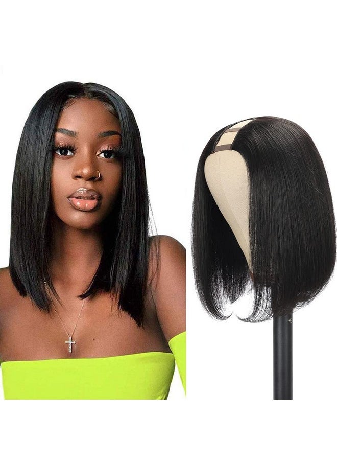 Amella Hair U Part Wig Human Hair Straight Bob Wigs For Black Women 10inch Brazilian Remy Hair Short Bob Human Hair Wigs Clip in U Part Wig Human Hair Extensions Natural Black Color