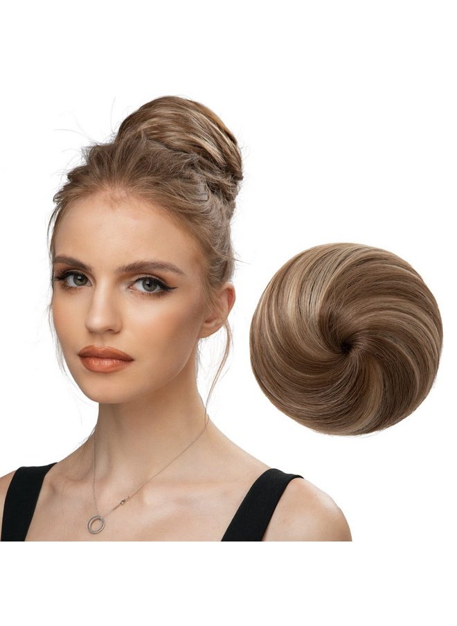 SARLA Fake Hair Buns Extensions Drawstring Ballet Bun Synthetic Donut Chignon Updo Hairpieces for Women Girls Lady Medium Brown/Ash Blonde 1 Piece