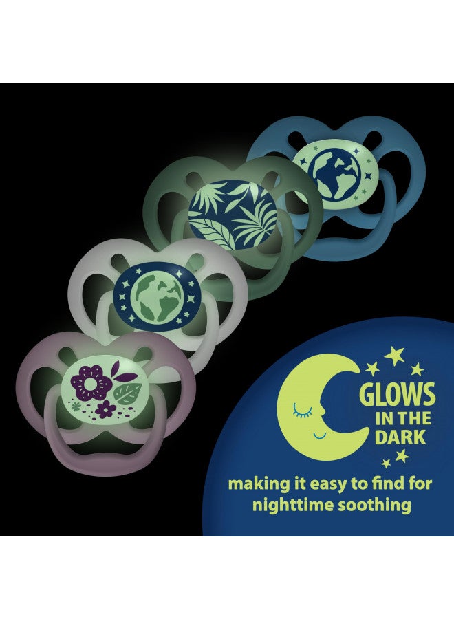 Advantage Glow-In-The-Dark Baby Pacifier, Fully Symmetrical Soother With Soft Silicone Bulb, 6-18M, Bpa Free, Blue Nature, 2 Pack (Style May Vary)