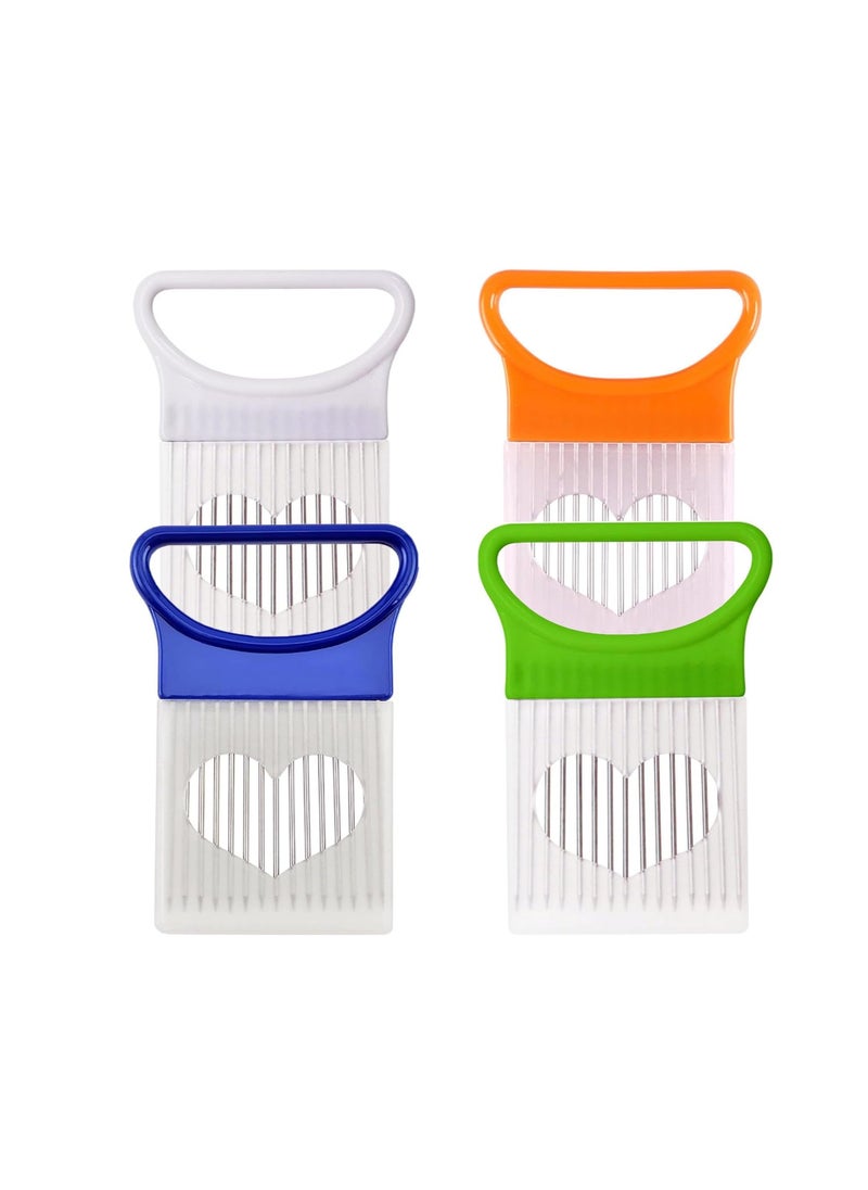 4 Pack Onion Slicer with Cover, Stainless Steel Onion Slicer Vegetable Tomato Lemon Meat Slicer Tool Slicer Food Slicer Auxiliary Tool