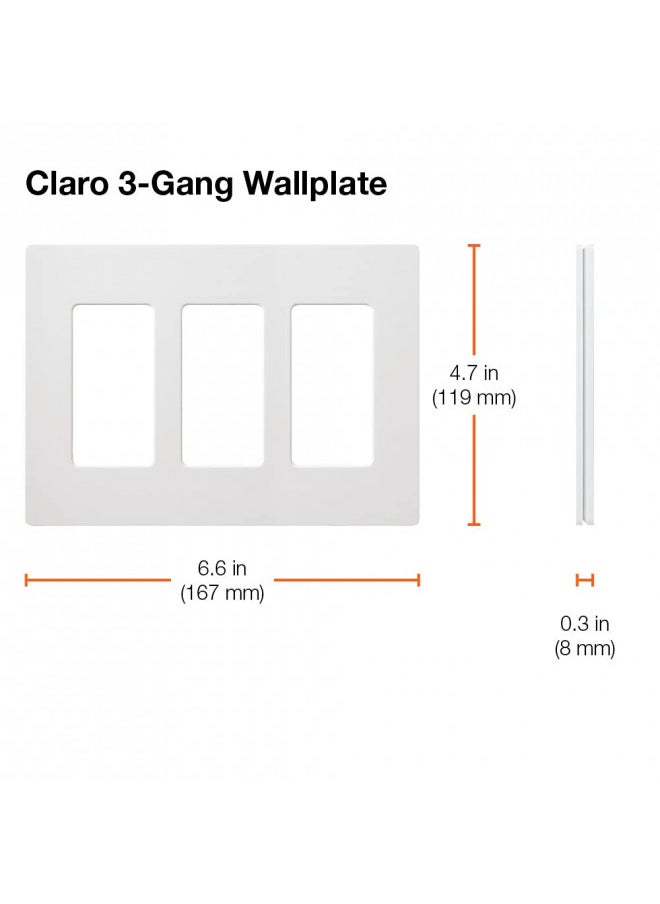 Lutron Claro 3 Gang Decorator/Rocker Wallplate, Gloss, White (24-Pack) | CW-3-WH