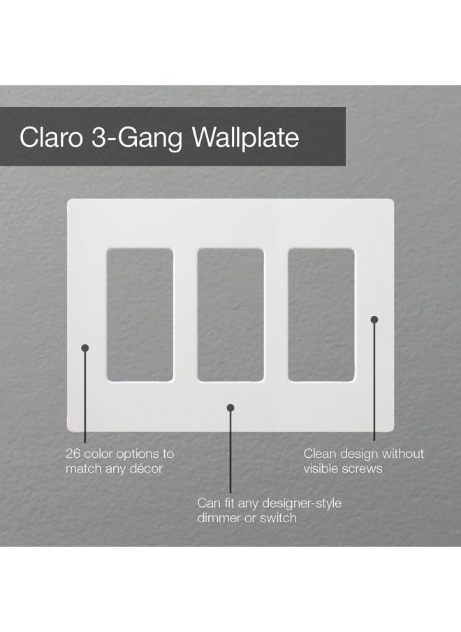 Lutron Claro 3 Gang Decorator/Rocker Wallplate, Gloss, White (24-Pack) | CW-3-WH