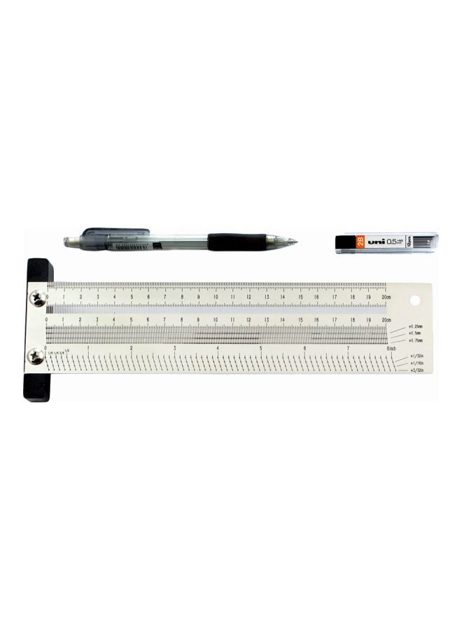 200mm T-Type Hole Ruler Marking Tool With Mechanical Pencil Set Silver/Black 28.5x8.2x10.8cm